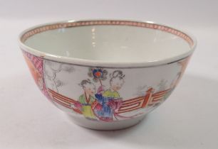 A New Hall Chinoiserie bowl painted figures in interior scene marked 621 A circa 1800, 12cm diameter