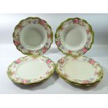 Two Victorian Royal Doulton Temple soup bowls and four plates