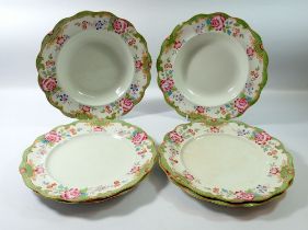 Two Victorian Royal Doulton Temple soup bowls and four plates