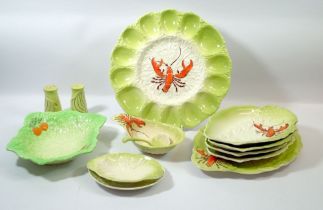 A Carlton Ware vintage seafood serving set with lobster decoration including oyster plate and