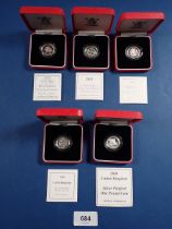 Five Royal Mint silver proof piedfort one pound coins, 2000 - 2004, all cased with COA Cond: Unc