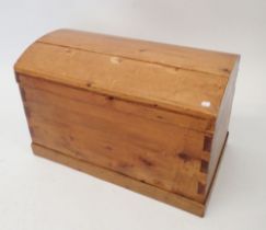 A vintage small pine dome top trunk, 53cm wide
