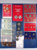 A collection of British coins including Royal Mint 1982 coinage of Great Britain, two farewell to