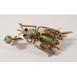 A 900 standard silver insect brooch set stones and seed pearls, 4.5cm