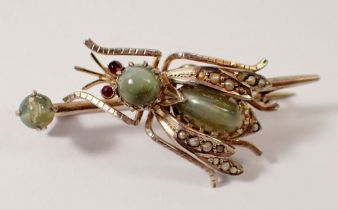 A 900 standard silver insect brooch set stones and seed pearls, 4.5cm