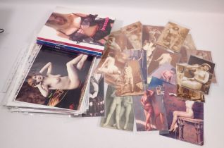 A group of glamour postcards (20) and various books