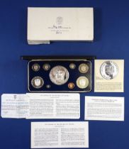 A Republic of Panama nine coin proof set 1976 including 1 Balboa, 5 Balboas and 20 Balboas in