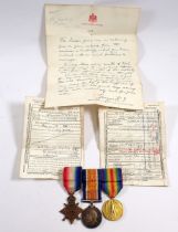 A set of three WWI medals to Pte W A Barnard 1995 of The London Rifle Brigade together with Demob