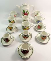 A Portmeirion Pomona coffee service comprising coffee pot, six mugs, six expresso cups and saucers