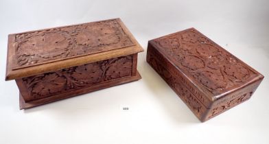 Two carved Indian boxes, largest 37cm wide