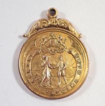 A WWI 9 carat gold Lydney Welcome Home medallion of Forest of Dean interest, presented to L