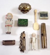 A box of small collectables including Capstan Navy cut cigarettes, corkscrew tool set, Hornby Series