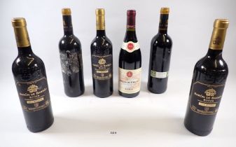 Three bottles of Baron de Barbon Rioja wine 2017 , two other bottles of Rioja and one bottles of