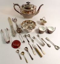 Various silver plated items including barrel form salts