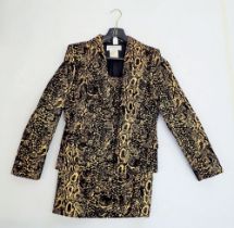 An Yves Saint Laurent snakeskin textured black and gold skirt and jacket, USA size 10