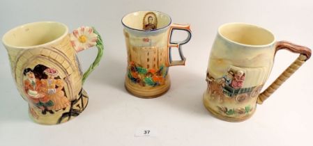 Three various musical jugs comprising commemorative one with Windsor Castle for Edward VIII, a Daisy