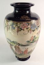 A Japanese late Satsuma vase painted ladies in landscape, 33cm