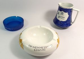 A Shelley 'White Horse' bar jug - a/f, Hennessy & Co ashtray and Babycham glass ashtray