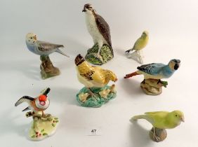 A Beneagles Osprey - 20cm tall, a Doulton Goldfinch and five other birds