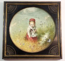 A Victorian 'Minton' plate painted girl in meadow with impressed marks for Minton 1871 in ebonised