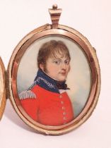 Frederick Buck (1771-1840) - watercolour on ivory oval portrait of a military officer with blue