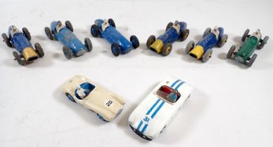 A box of eight vintage Dinky racing cars