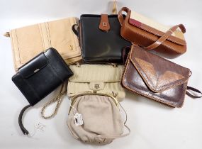 A collection of vintage leather handbags including Phillip Bree leather bag