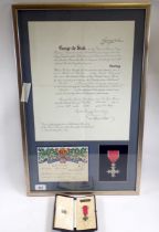 An MBE and miniature with fitted box and framed citation to Harold Houghton Clerk to Newton Le