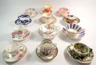 Five Victorian cabinet cups and saucers plus six others and Royal Crown Derby saucer etc.