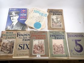 A box containing various war magazines including 6 Bystander Fragments, 22 Armed Forces Song Folio's