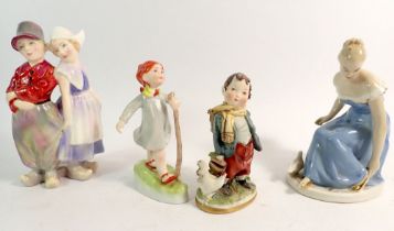 A Royal Doulton group of Dutch boy and girl, a Royal Dux figure, Worcester figure and Capodimonte