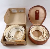 A leather collar box and contents plus another box of collars