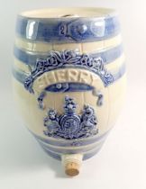 A Victorian pottery blue and white 'Sherry' barrel by Murray & Co, Glasgow with Royal Crest, 30cm