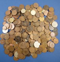 A tin of mostly pre-decimal British coins Victoria - Elizabeth II, pennies, half pennies etc.