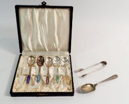 A part set of sterling silver and enamelled coffee spoons 'Meka' Denmark - boxed plus silver sugar