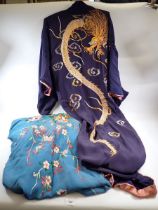 Two 1930's silk kimonos with embroidered dragon and floral decoration