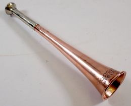 A copper and silver plated hunting horn by Swaine & Adeney, Kohler & Son, 23cm