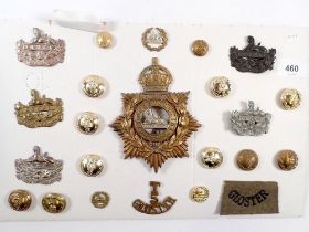 A collection of military insignia to the Gloucestershire Regiment, other ranks helmet plate,
