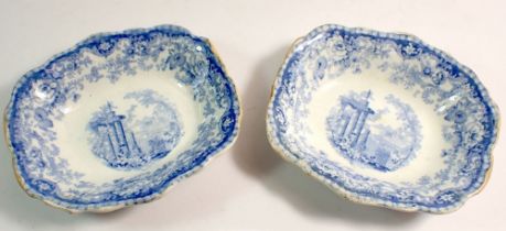 Two Victorian blue and white small dishes 'Antiquita' 14 x 12.5cm