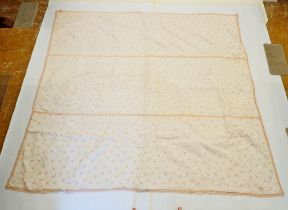 An antique quilted bedspread decorated roses with ribbon detail, 208 x 220cm