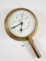 A brass pressure gauge converted to a clock, face 14.5cm diameter