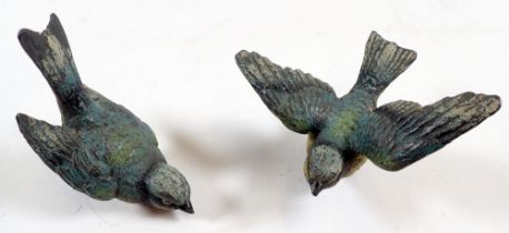 A pair of cold painted spelter blue tits, 7-8cm long