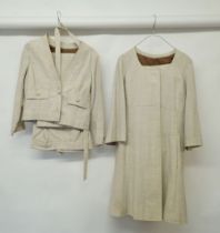 A vintage cream linen trouser suit and linen skirt and jacket