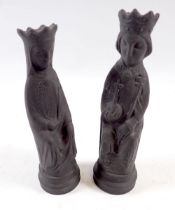 Two Wedgwood basalt chess pieces designed by Arnold Machin