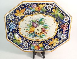 An Italian Majolica serving dish painted Florentine fruit design - signed, 41cm wide