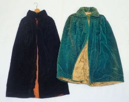 Two 1930's velvet capes in green and black