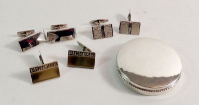A Danish silver compact by Christian F Heise, dated 1928 plus three pairs of continental silver