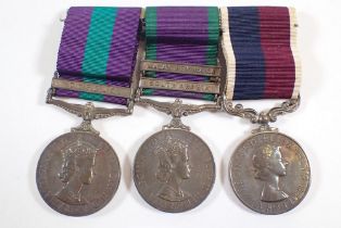 Three Elizabeth II RAF medals: Service and Good Conduct, Campaign Service and General Service with