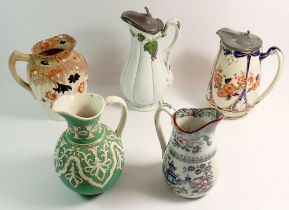 Five various Victorian jugs including Brownfield