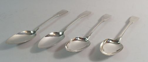 Two pairs of silver tablespoons, 238g, London 1810 by Thomas Wilkes Barker and London 1845 by